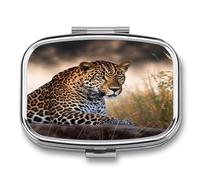Medicine Pill Organizer Metal Waterproof African Animal Leopard Printing Vitamin Small Pill Box Portable Travel Pill Case for Travel, Purse, Or Pocket