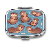 Medicine Pill Organizer Metal Waterproof Animal Cute Brown Otters Printing Vitamin Small Pill Box Portable Travel Pill Case for Travel, Purse, Or Pocket