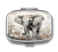 Medicine Pill Organizer Metal Waterproof Animals Cute Elephant Printing Vitamin Small Pill Box Portable Travel Pill Case for Travel, Purse, Or Pocket