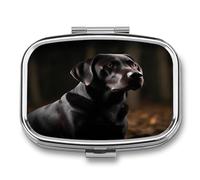 Medicine Pill Organizer Metal Waterproof Black Labrador Printing Vitamin Small Pill Box Portable Travel Pill Case for Travel, Purse, Or Pocket