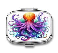 Medicine Pill Organizer Metal Waterproof Colorful Octopus Printing Vitamin Small Pill Box Portable Travel Pill Case for Travel, Purse, Or Pocket