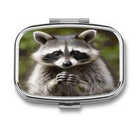 Medicine Pill Organizer Metal Waterproof Cute Raccoon Printing Vitamin Small Pill Box Portable Travel Pill Case for Travel, Purse, Or Pocket