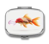 Medicine Pill Organizer Metal Waterproof Fish Blowing Bubble Gum Printing Vitamin Small Pill Box Portable Travel Pill Case for Travel, Purse, Or Pocket