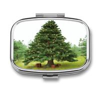 Medicine Pill Organizer Metal Waterproof Garlad Pine Tree Printing Vitamin Small Pill Box Portable Travel Pill Case for Travel, Purse, Or Pocket