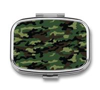 Medicine Pill Organizer Metal Waterproof Green Military Pattern Printing Vitamin Small Pill Box Portable Travel Pill Case for Travel, Purse, Or Pocket