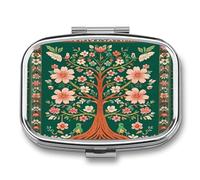 Medicine Pill Organizer Metal Waterproof Green Tree of Life Printing Vitamin Small Pill Box Portable Travel Pill Case for Travel, Purse, Or Pocket