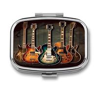 Medicine Pill Organizer Metal Waterproof Guitars Art Printing Vitamin Small Pill Box Portable Travel Pill Case for Travel, Purse, Or Pocket