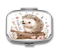 Medicine Pill Organizer Metal Waterproof Hedgehog Sitting on Top Printing Vitamin Small Pill Box Portable Travel Pill Case for Travel, Purse, Or Pocket