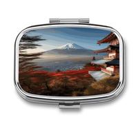 Medicine Pill Organizer Metal Waterproof Japan Mount Landscape Printing Vitamin Small Pill Box Portable Travel Pill Case for Travel, Purse, Or Pocket