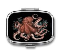 Medicine Pill Organizer Metal Waterproof Octopus Intertwined Printing Vitamin Small Pill Box Portable Travel Pill Case for Travel, Purse, Or Pocket