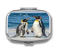 Medicine Pill Organizer Metal Waterproof Penguin and Sea Printing Vitamin Small Pill Box Portable Travel Pill Case for Travel, Purse, Or Pocket
