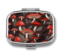 Medicine Pill Organizer Metal Waterproof Red Mushrooms Printing Vitamin Small Pill Box Portable Travel Pill Case for Travel, Purse, Or Pocket