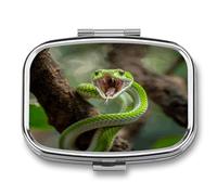 Medicine Pill Organizer Metal Waterproof Snake Opens Its Mouth Printing Vitamin Small Pill Box Portable Travel Pill Case for Travel, Purse, Or Pocket