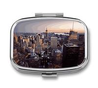 Medicine Pill Organizer Metal Waterproof Tall Buildings in Cities Printing Vitamin Small Pill Box Portable Travel Pill Case for Travel, Purse, Or Pocket