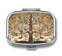 Medicine Pill Organizer Metal Waterproof Tree of Life Printing Vitamin Small Pill Box Portable Travel Pill Case for Travel, Purse, Or Pocket