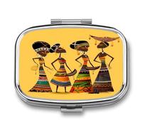 Medicine Pill Organizer Metal Waterproof Vibrant African Culture Printing Vitamin Small Pill Box Portable Travel Pill Case for Travel, Purse, Or Pocket