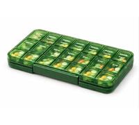 Medicine Pillbox/Supplement Organizer - 21 Compartments / 7 Days Slots/Morning, Noon, Evening Slots per Day. Portable Storage Box, Travel-Friendly, Home 1 Pc (Brown/Green) (Green)