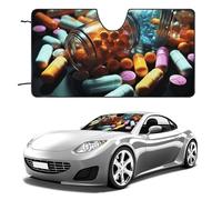 Medicine Pills Car Windshield Sun Shade Keep Car Interior Cool 51"x28" Folding Front Window Sun Shade, Heat Shield for SUV, Truck, Blocks UV