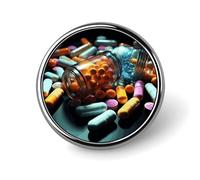 Medicine Pills Round Badge Cute Enamel Lapel Pin Brooches Button Pin Personalized Clothing Decoration Unisex Badge Holder Hats Bags Shirts Decor