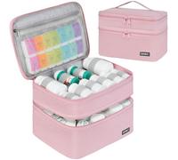 Medicine Storage Bag,Double Layers Pill Bottle Organizer Bag Empty with Lockable Zipper&Adjustable Divider,Medication Travel Carrying Bag for Pills,Vitamins,Medical Supplies,Pink