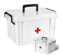 Medicine Storage Box, Double Layers Multi Grid First Aid Box, Portable Storage Boxes with Lids, Large Lockable Medicine Organiser Storages, Medication Storage Boxes for Home Office Car School (White)