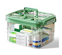 Medicine Storage Box, Double Layers Multi Grid First Aid Box，portable Storage Boxes with Lids, Large Lockable Medicine Organiser Storages , Medication Storage Boxes for Home Office Car School - Green