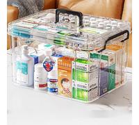 Medicine Storage Box, Household First Aid Organiser, Double Layers Multi Grid Portable Cabinet With Lid for Home (Transparent-L)