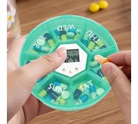 Medicine Storage Box,Seven-Grid Smart Pill Box with Timer | Round Medication Organizer with Reminder Medicine Container for Daily Night Afternoon Travel Home Workplace Hospital Outdoor Morning