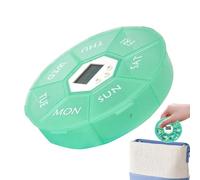 Medicine Storage Box, Smart Pill Organizer, Timer Pill Container, Seven-Grid Compartment Design, Daily Reminder System for Home, Workplace, Travel, Morning, Night Use, 4.33x0.98 Inches, Green, Blue