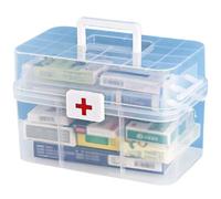 Medicine Storage Box Three-Layer Folding Multipurpose Craft Storage Box Clear Plastic Art Box Organizer Portable First Aid Box with Handle for Home School Office First Aid Box Medicine Organizer Box C