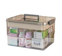 Medicine Storage, Double Layer Medicine Organiser Box, Plastic Storage Box, Medicine First Aid Box, Large Medicine Box, Pharmacy Box with Carry Handle, for Medicines (Grey)