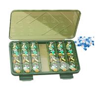 Medicine Tablet Dispenser, Pill Pharmacy Holder, Portable Airtight Storage Case, Travel-Friendly Medicine Organizer for Home, 9.06x5.12x1.18 inch, Green Coffee and Transparent