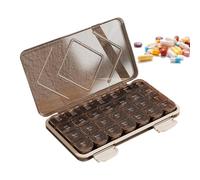 Medicine Tablet Dispenser, Portable Airtight Pill Organizer Box, Travel Supplement Holder to Daily Home and Work Use, Compact Medicines Storage Case for and Tablets, Green, Brown, White