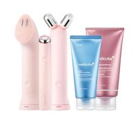 medicube 3 Step At-Home Skin Booster Set: Mini Booster Pro Plus Full Facial Device Set (Pink), PDRN Booster Gel and Zero Foam Cleanser