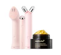 medicube Cleanse, Contour & Clear Set: Mini Booster Pro Plus Full Facial Device Set (Pink) and Deep Vitamin C Capsule Cream