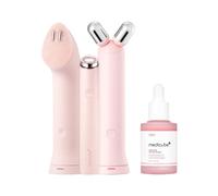 medicube Cleanse, Contour & Plump Set: Mini Booster Pro Plus Full Facial Device Set (Pink) and Salmon DNA PDRN Pink Peptide Serum