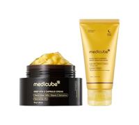 medicube Glass Skin Refining Duo at Night: medicube Deep Vitamin C Golden Capsule Face Moisturiser and Wrapping Mask Kojic Acid, Turmeric, Vitamin C Overnight Peel Off Facial Mask