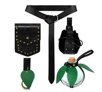 Medieval 5-Piece Waist Bag Set with Magic Potion Bottle, PU Leather Belt and Pouches for Steampunk Cosplay Halloween Prop Freeing Hands(Nero)
