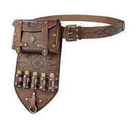 Medieval Alchemy Belt Bag Set, 3PC Faux Leather Wizard Pouches with 5 Potion Vials, Fantasy Cosplay Gear Freeing Hands(Brown)