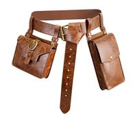 Medieval Alchemy Faux Leather Belt Bag with, Fantasy Wizard Renaissance Waist Pouches for Halloween Cosplay Costume (F/Brown)