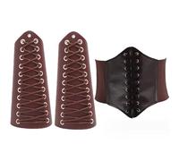 Medieval Arm Guards Leather Waist Cincher Leather Gauntlet Wristband Waist Belt Lace-Up Renaissance Arm Bracers Viking Knight Corset Belt Adjustable Retro Archery Arm Guard Costume Dress Up Props