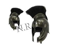 Medieval Armor Replica Trojan War Helmet Black Plume Dark Grey Antique