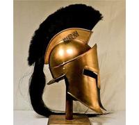 Medieval Armour King Leonidas Greek Spartan 300 Roman Helmet with Black Plume Halloween Costume (8x9x26 inch, Antique Brass)
