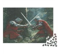 Medieval Art Style,Puzzles Two Knights Gemusterte Nachhaltige Puzzles Für Erwachsene Hochwertige Holzspielpuzzles 1000pcs (75x50cm)