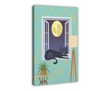 Medieval Atomic Cat Sleeping by The Window Canvas Poster Bedroom Decor Landscape Office Room Decor Gift 20" L X 30" W