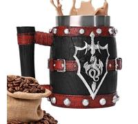 Medieval Beer Mug,Medieval Mug Beer,Glasses with Handle 600ml - Imitation Wood Barrel Beer Mug, Stainless Steel Vintage Beer Mug, Drinking and Coffee Mug