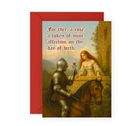 Medieval Birthday Card - “For Thee, A Rose” - Romantic Knight and Lady Vintage Art Card for Her, Wife, Girlfriend, Fiance, Partner, Spouse, Darling, Sweetheart, Women - Comes with Sweet Stickers