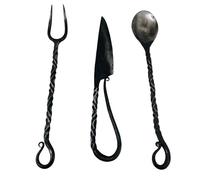 Medieval Black Iron Cutlery Set Fork Knife and Spoon Medieval Eating Utensil Set, Carbon Steel 3 Pcs Kitchen Cutlery Set