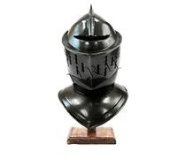 Medieval Black Knight's Close European Armor Helmet Replica LARP On Stand