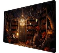 Medieval Bookshelf Desk Pad Mat Vintage Gothic Bookcase Bookshelf Deskpad Large Gaming Flower Mouse Pad XXL Plant Keyboard Mouse Pads Large 31.5x15.8 in-with Stitched Eges Non-Slip Base Mat